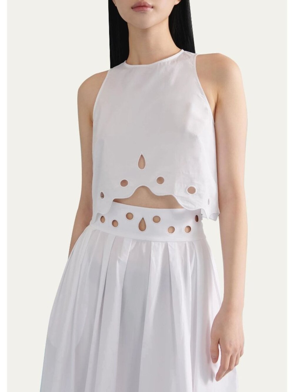 Rosie Assoulin Women's Up And Under Eyelet Crop Top White Made in Italy